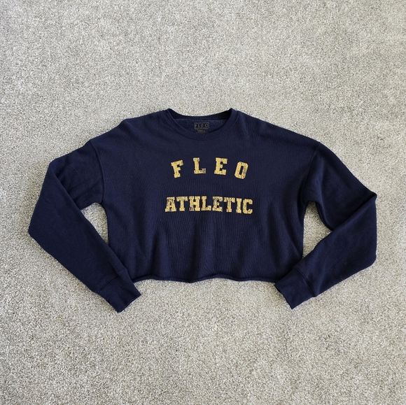 Fleo Tops - New Fleo Navy Cropped Crewneck Sweatshirt Sz Small